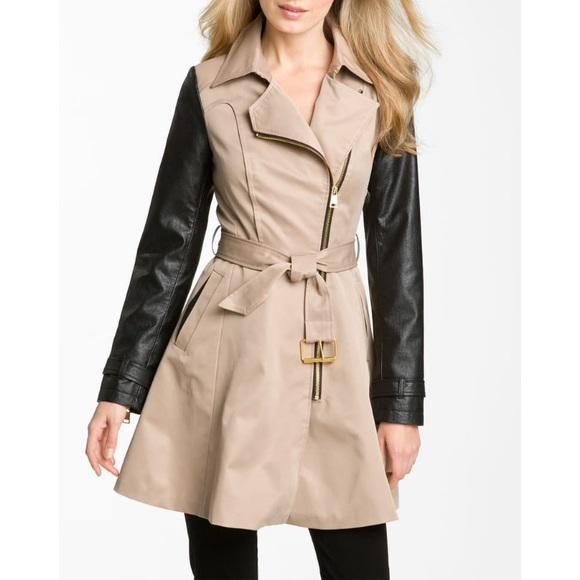 Bebe Jackets Coats Bebe Mixed Media Trench Faux Leather Small Poshmark
